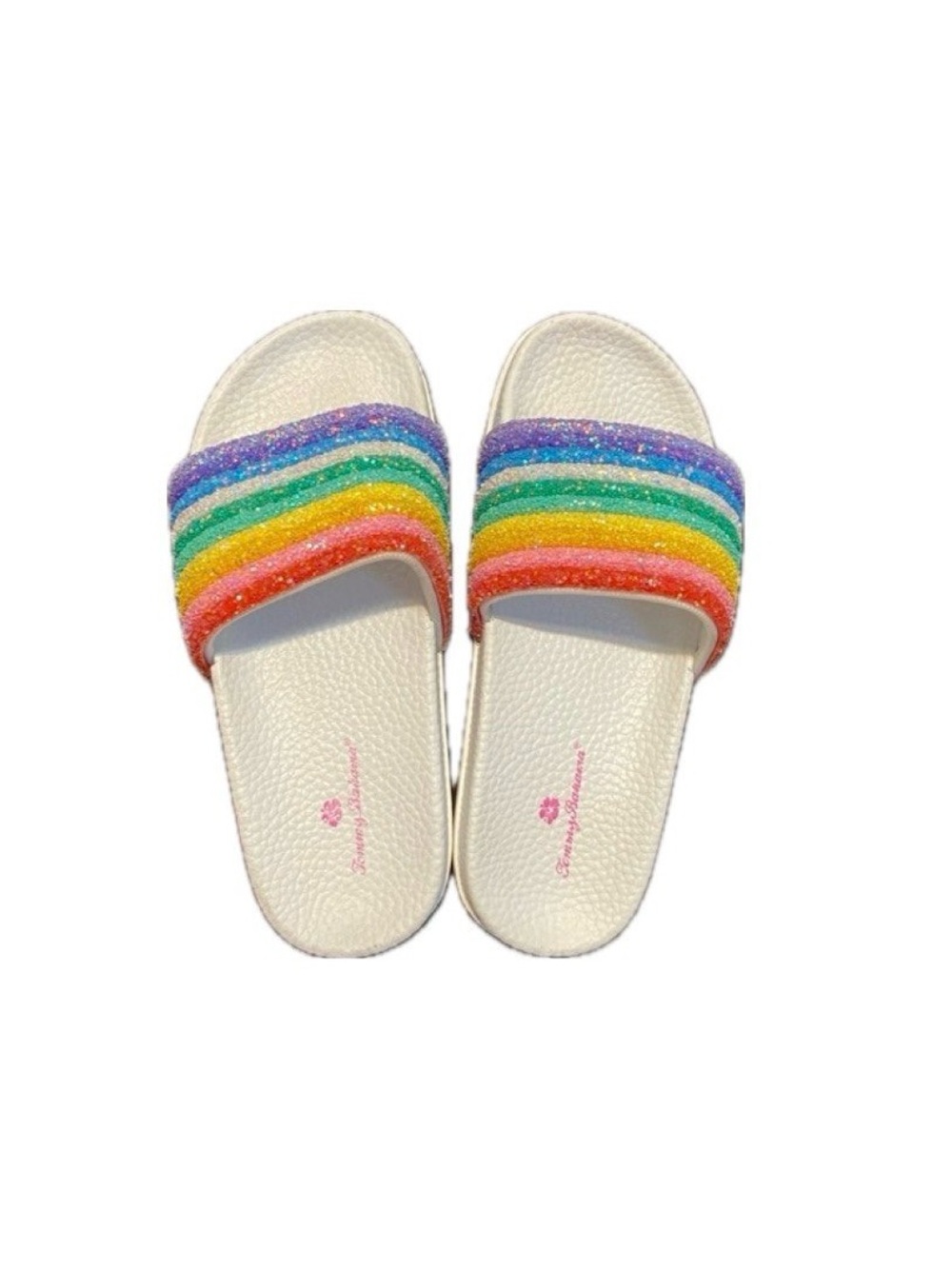 Tommy Bahama Kids Rainbow Glitter Slide Sandals - White Base